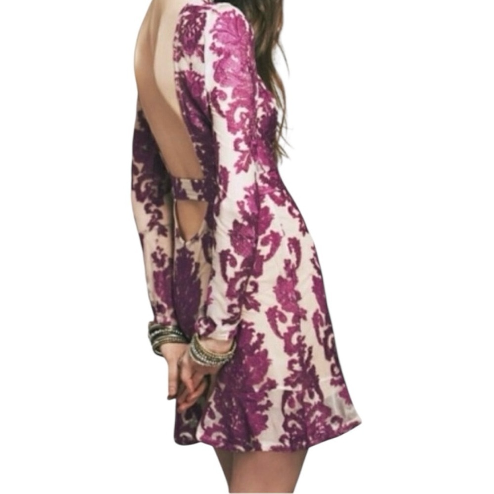 FOR LOVE & LEMONS A Night to Remember Mini Dress Long Sleeve Purple Embroidery S - Picture 5 of 6